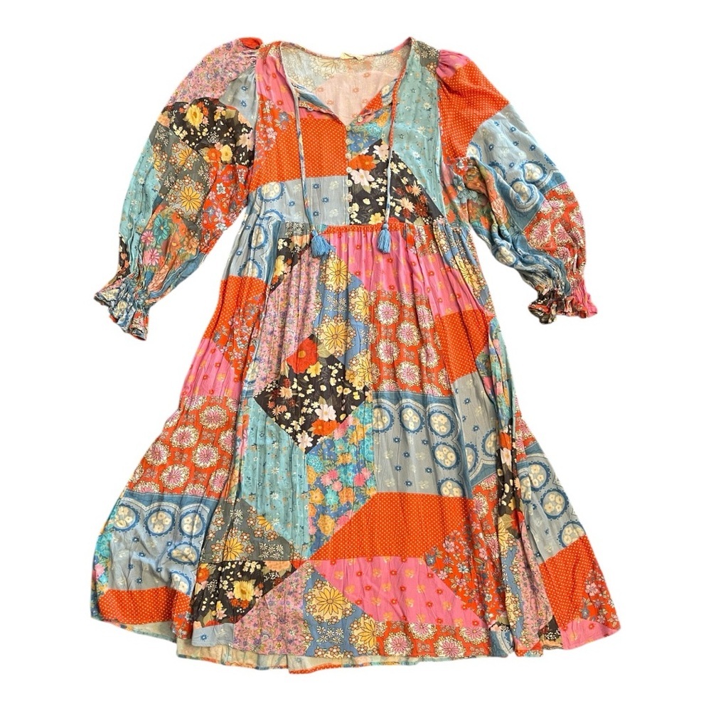Spell Cha Cha Boho Patchwork Print Peasant Midi D… - image 4